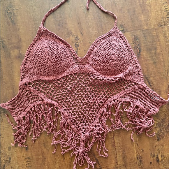 Tops - Crochet Halter Top with Fringe